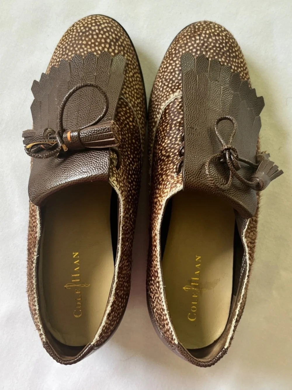 Vintage Cole Haan Spotted Pony Hair Oxford Lace-up Wedge Shoes